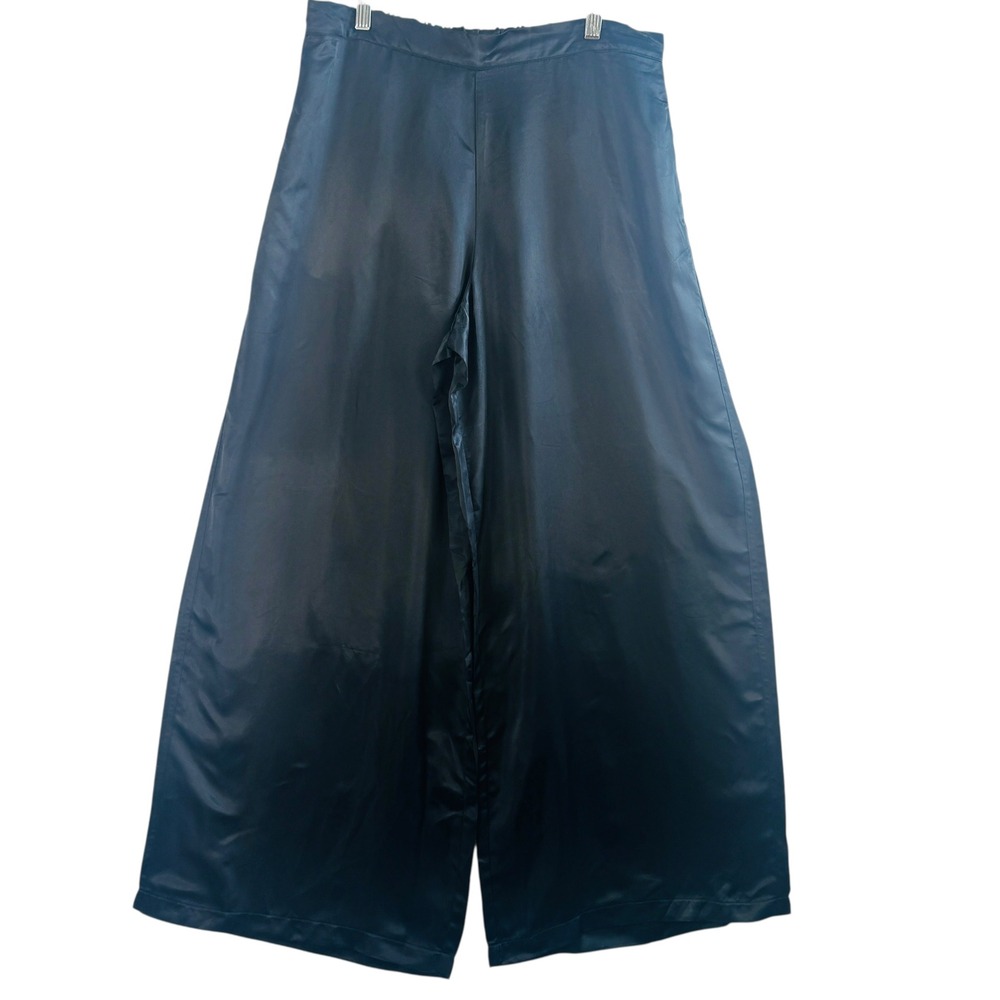 Athleta Calm Cool Wide Leg Pants Sz L Black Silky Lounge Pull‑On‎ Cupro Flowy